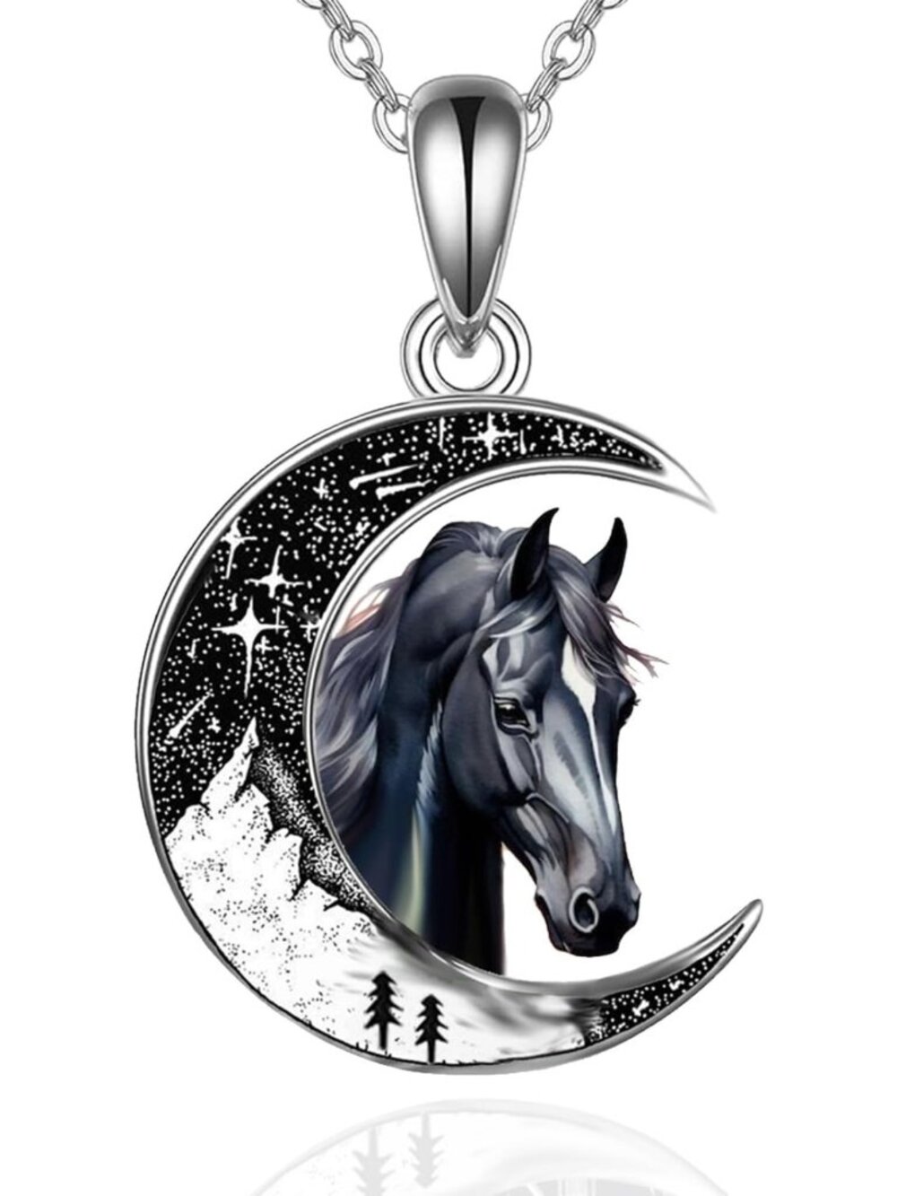 Sterling Silver Crescent Moon Pendant Necklace - Gothic Cat, Bat, Spider & More